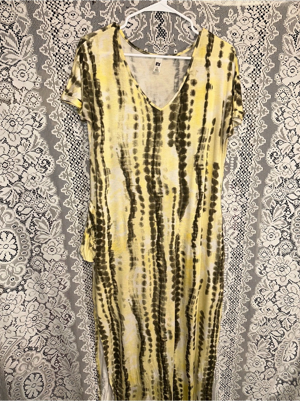 Women’s Asymmetrical V-Neck Tie-Dye Maxi Dress - Yellow/Olive